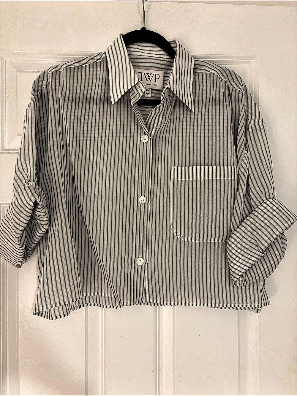 TWP Next Ex Shirt Striped Button Down Green & White XS/S